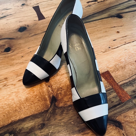 Vintage Christian Dior PVP3922 Pumps Euro 39 B&W Leather 60's - Picture 2 of 12